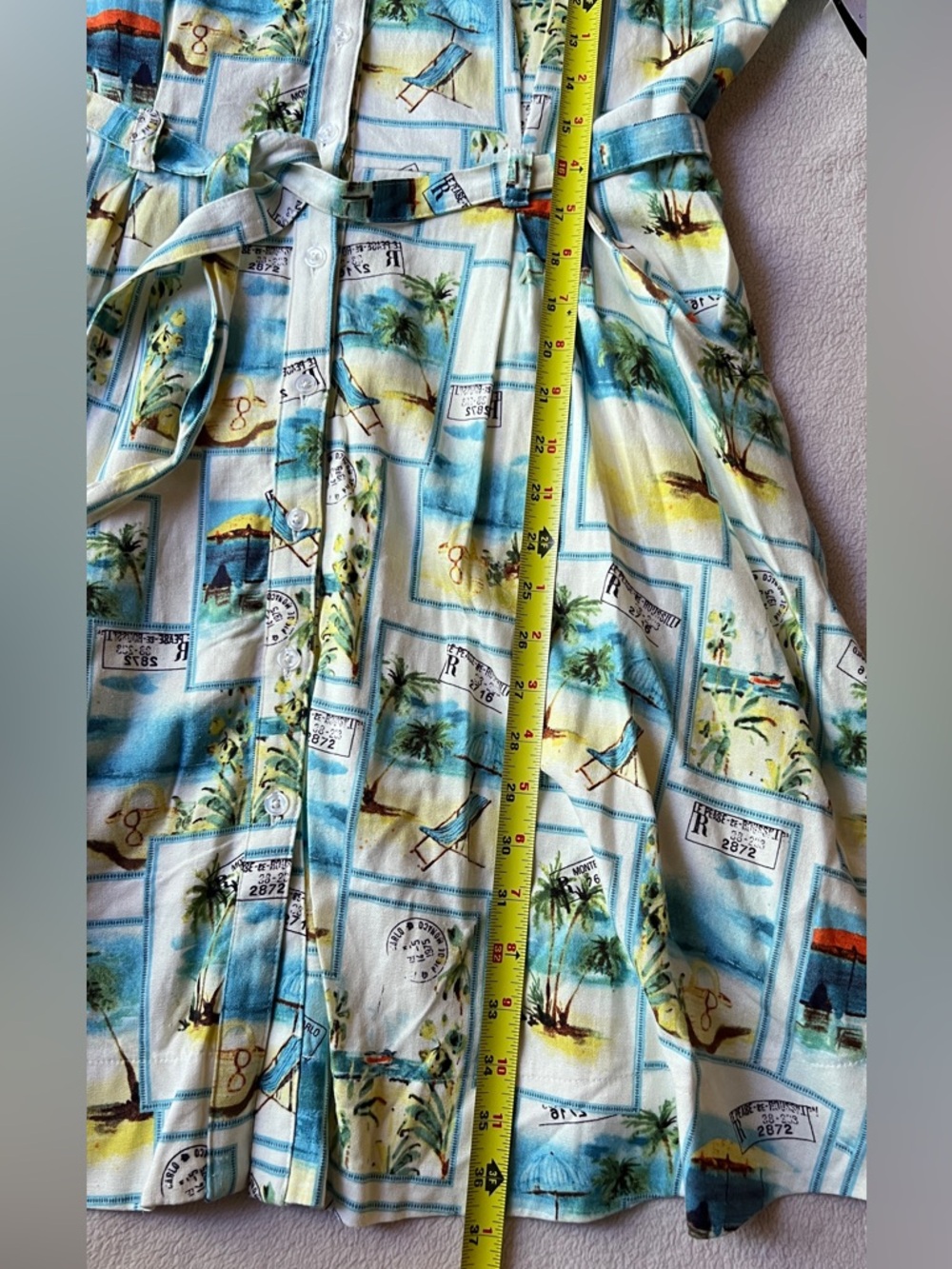 Taylor Fit & Flare Linen Blend Dress Size 14 (Large) Belt Waist Pockets Resort - Picture 12 of 16